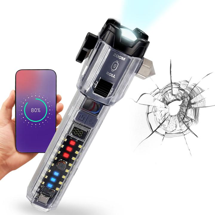 Produktbild Comfort Aid Multifunktions-Taschenlampe mit Hammer & Gurtschneider, Akku (18 cm)