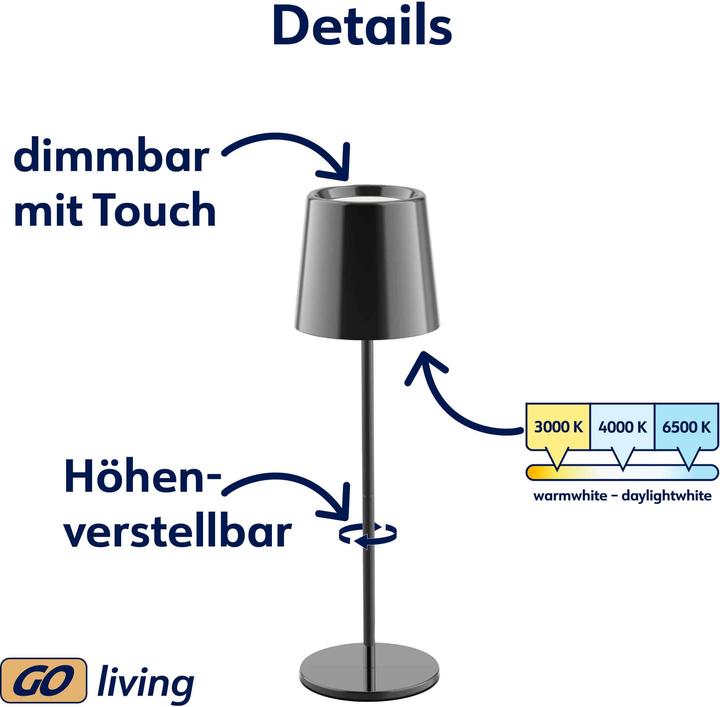 Produktbild Müller Licht MÜLLER-LICHT LED-Akku-Tischleuchte Holly, 3 W, 300 lm, schwarz (300 lm)