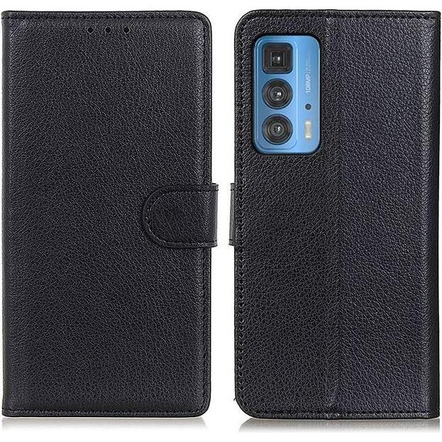 Thumbnail - MU Classic Litchi Leder Bookcover Series (Motorola Edge 20 Pro), Smartphone Hülle, Schwarz