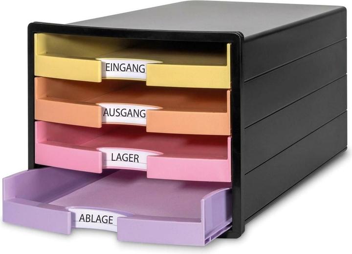 Produktbild Han Schubladenbox IMPULS schwarz/pastell 1013-139, DIN A4, DIN C4 mit 4 Schubladen (C4, A4)