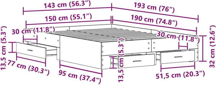 Image du produit vidaXL Rustikales Bett (140 x 190 cm)