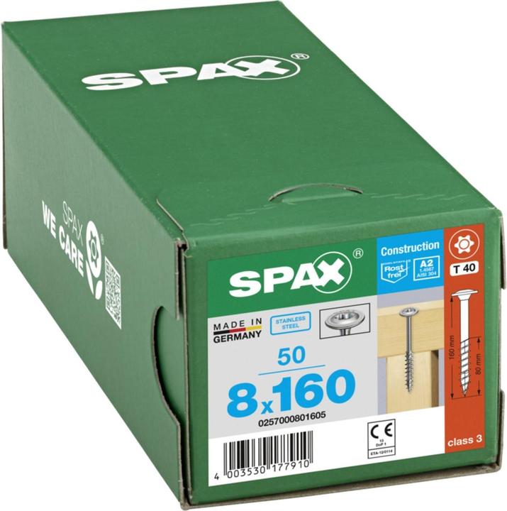 Productafbeelding Spax A2 Tellerkopf T-Star Plus T40 Teilgewinde 4cut (50 Schroeven per stuk, 8 x 160 mm)