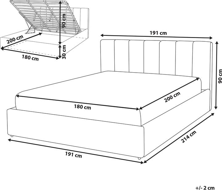 Actual product image Beliani Light grey upholstered bed with folding bed base 180 x 200 cm DREUX (180 x 200 cm)