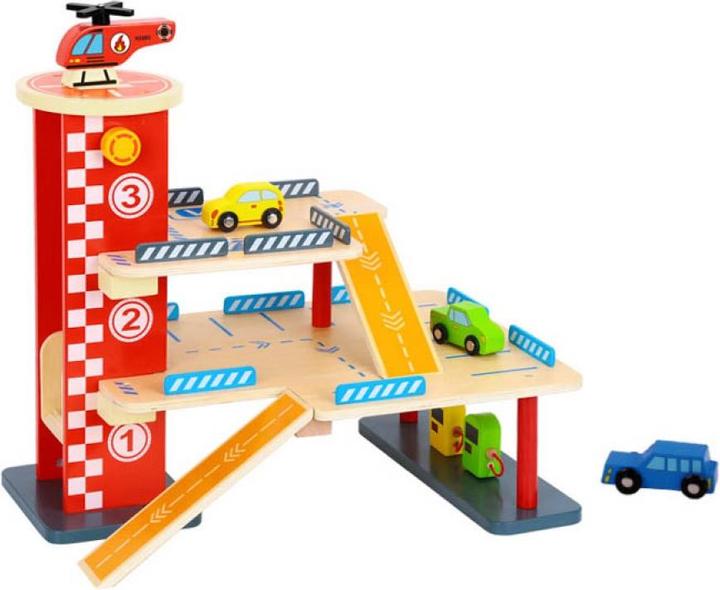 Tooky Toy Holz-Parkhaus TL698, 22-tlg