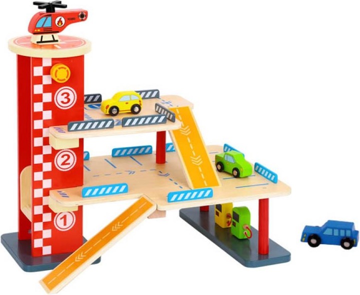 Tooky Toy Holz-Parkhaus TL698, 22-tlg