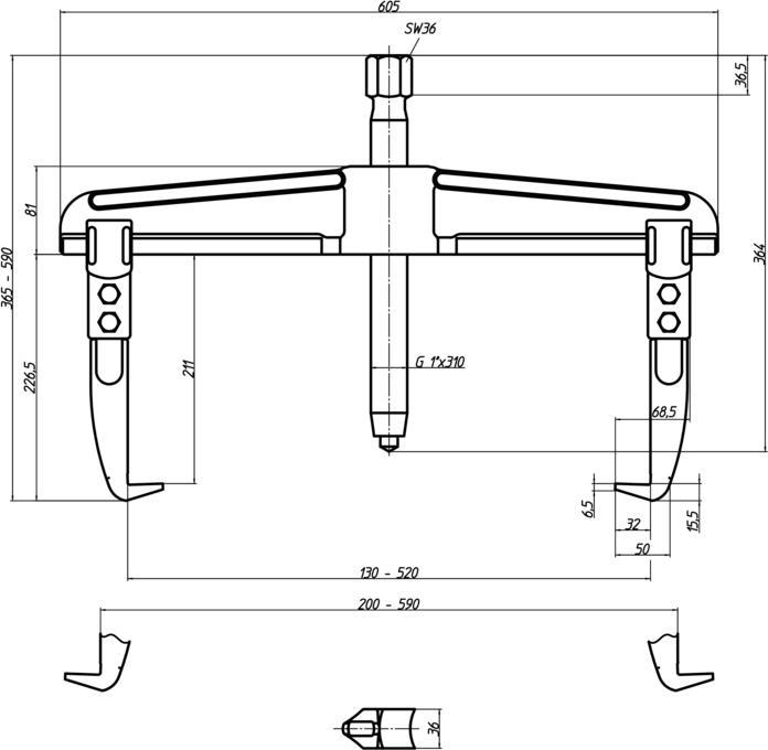 Image du produit Gedore 1.06/4 Extracteur universel, 2 bras, 520x200 mm