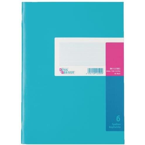 König & Ebhardt, Heft + Block, Spaltenbuch DIN A4 hellblau/magenta 6 Spalten 40 Bl. (A4, Kariert)