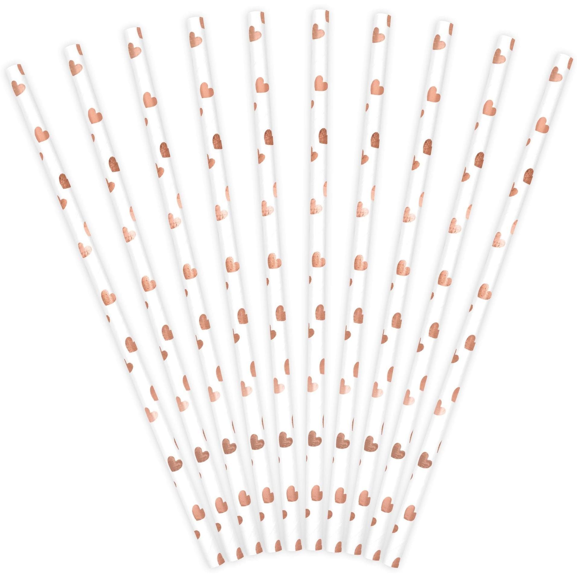 Partydeco Papierstrohhalme - RoseGold Herzen (10St.), Strohhalm, Rosa, Gold