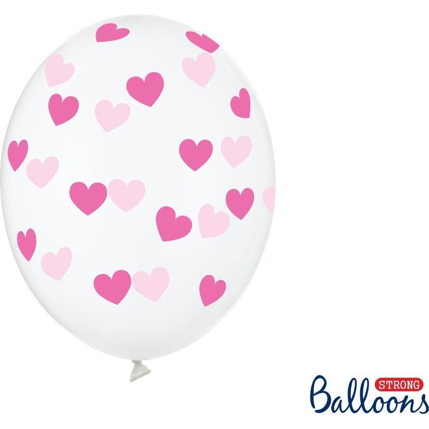 Partydeco Transparente Luftballons mit Fuchsia Herzen (50Stk)