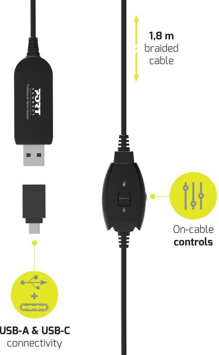 Produktbild Port Designs Portdesigns USB-Headset mit Mikrofon (Kabelgebunden, USB-A)
