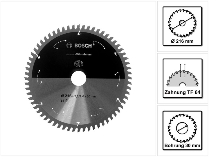 Immagine prodotto Bosch Professional Zubehör Lama per sega circolare a batteria PRO Aluminium, 216 x 2,2 x 30 mm