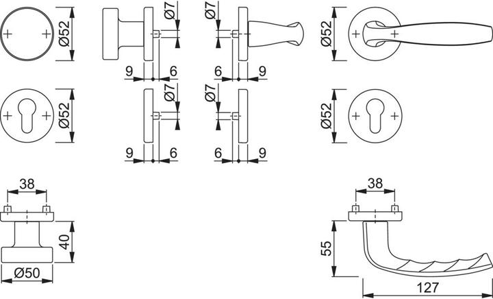 Productafbeelding Hoppe Rozetstel New York 58/42KV/42KVS/1810 Aluminium F1 rond PZ DIN links / rechts D/K (Deurgreep)