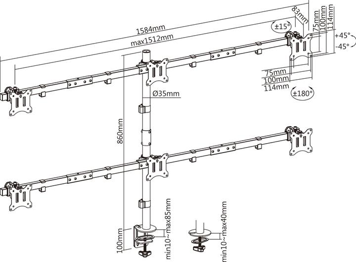 Produktbild InLine Tischhalterung, für 6x LCD-/LED-Display bis 81cm (32"), max. 7kg, schwarz (Tisch, 32", 7 kg)