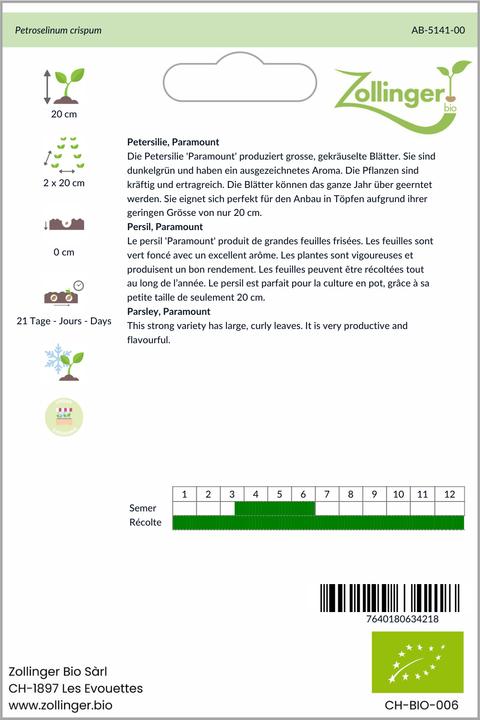 Image du produit Zollinger Bio Persil, Paramount (Germes)