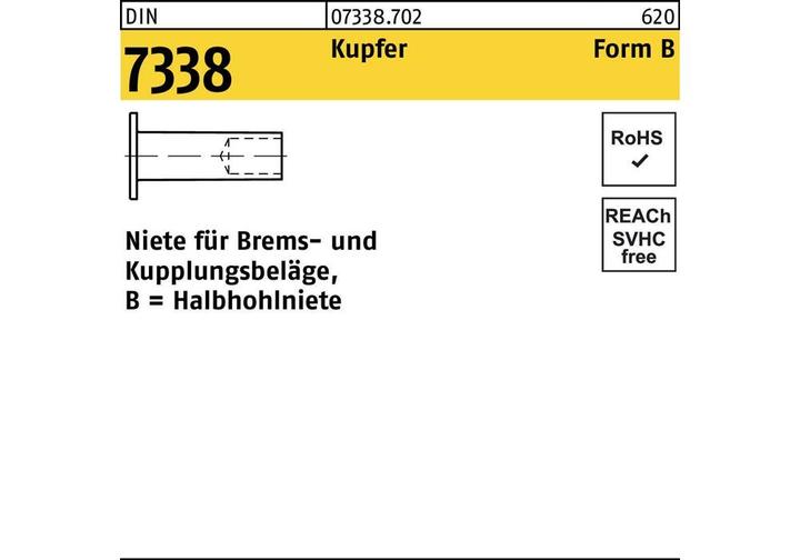 Actual product image Rivet DIN 7338 Form B B 5 x 10 Copper
