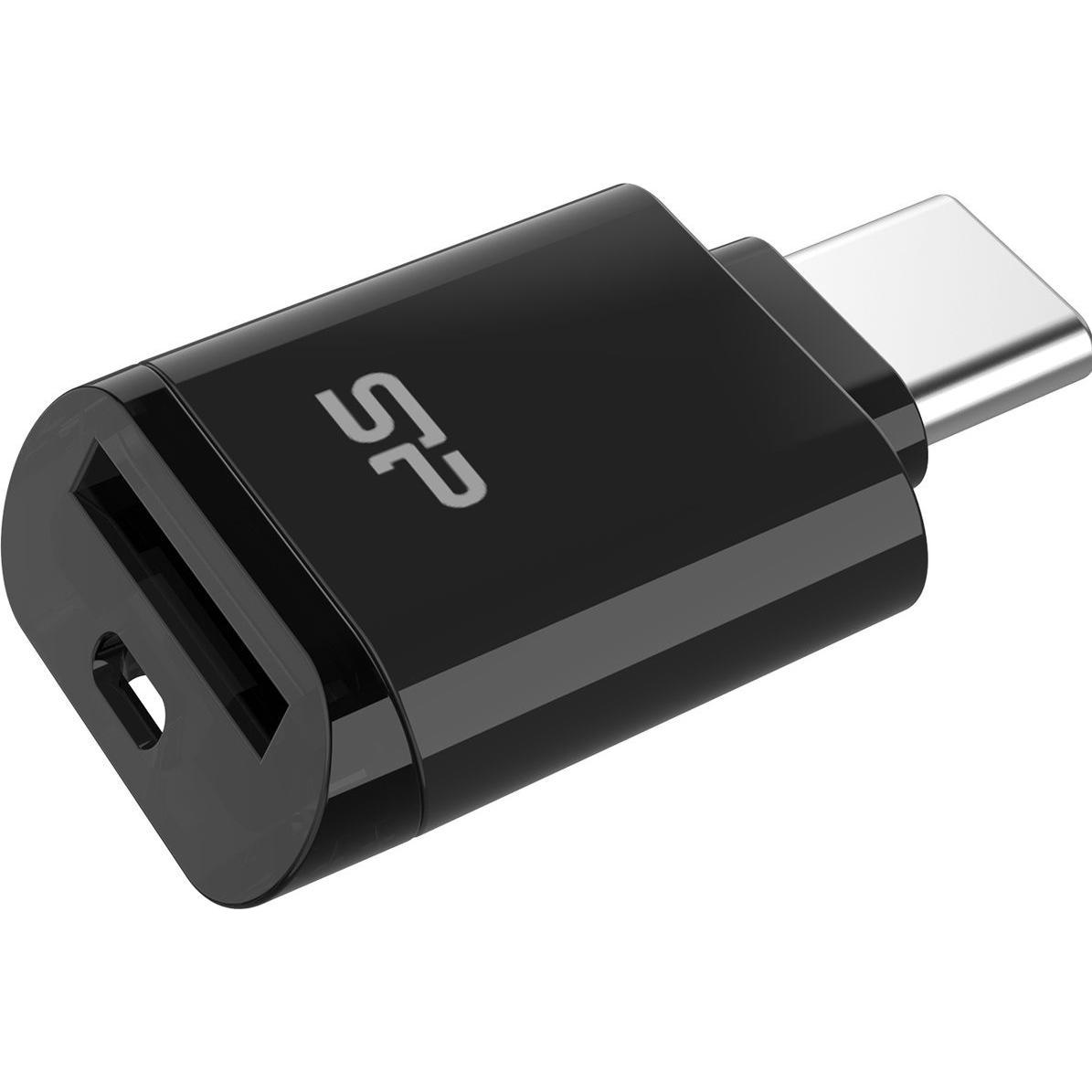 Silicon Power Lettore di schede MicroSD USB 3.2 Gen 1 Type-C (nero) (USB-C 3.2 Gen 1), Lettore di schede di memoria, Nero