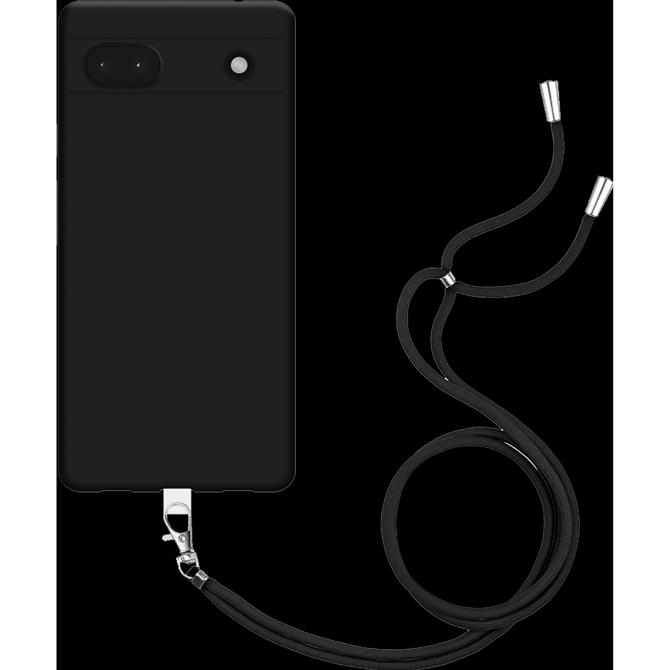 Cazy Handykette Hülle Kompatibel mit Google Pixel 6a - Silikon Handyhülle mit Band Necklace Hülle -, Handykette, Schwarz