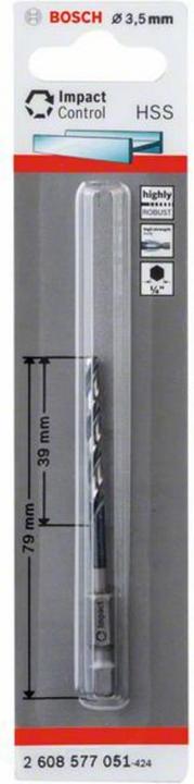 Actual product image Bosch Professional Zubehör HSS twist drill with hexagonal shank. 3.5 x 39 x 79 mm. Pack of 1 (3.5 millimetres)