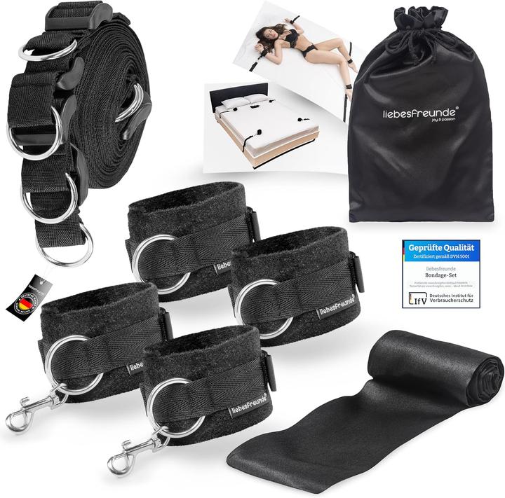 Immagine prodotto Liebesfreunde Bondage Bettfesseln-Set mit Augenbinde