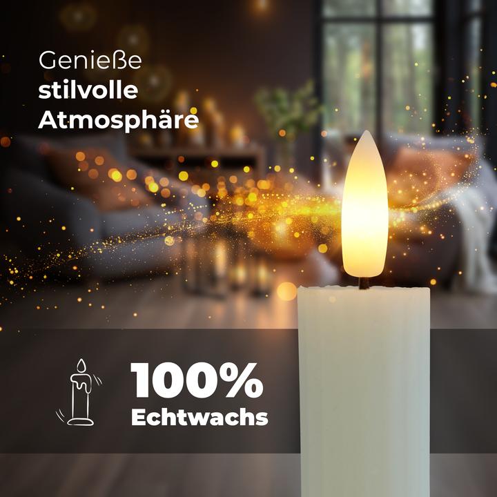 Actual product image Novaliv Stabkerzen LED mit Timer WEISS 4 Stück WEISS indoor - 6 Stunden - ECHTWACHS gerippt 23cm Höhe für (4 x)