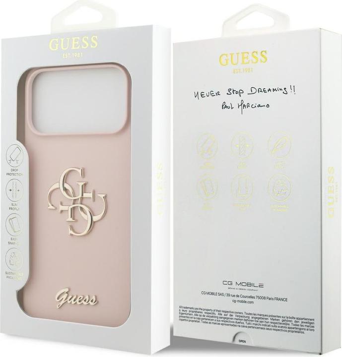 Produktbild Guess 4G Silicone Script Big Metal Logo Case für Apple iPhone 17 Pro Max - pink (Apple iPhone 17 Pro Max)