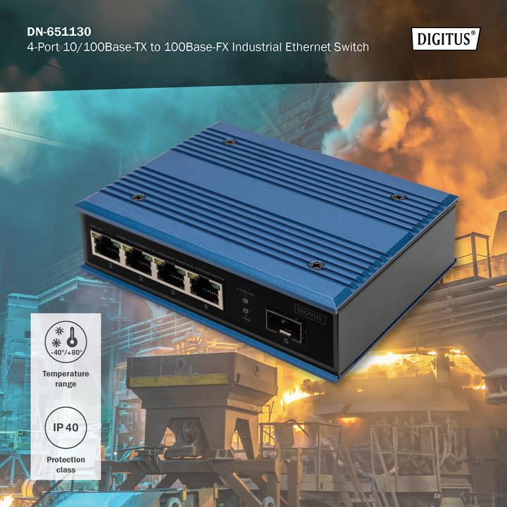 Produktbild Digitus 4-Port 10/100Base-TX to 100Base-FX Industrial Ethernet Switch (4 Ports)