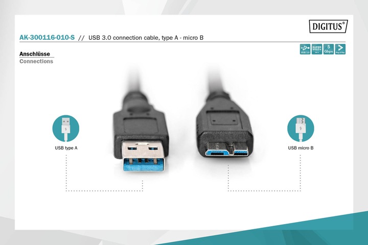 Productafbeelding Digitus USB A - USB micro B (1 m, USB 3.0)