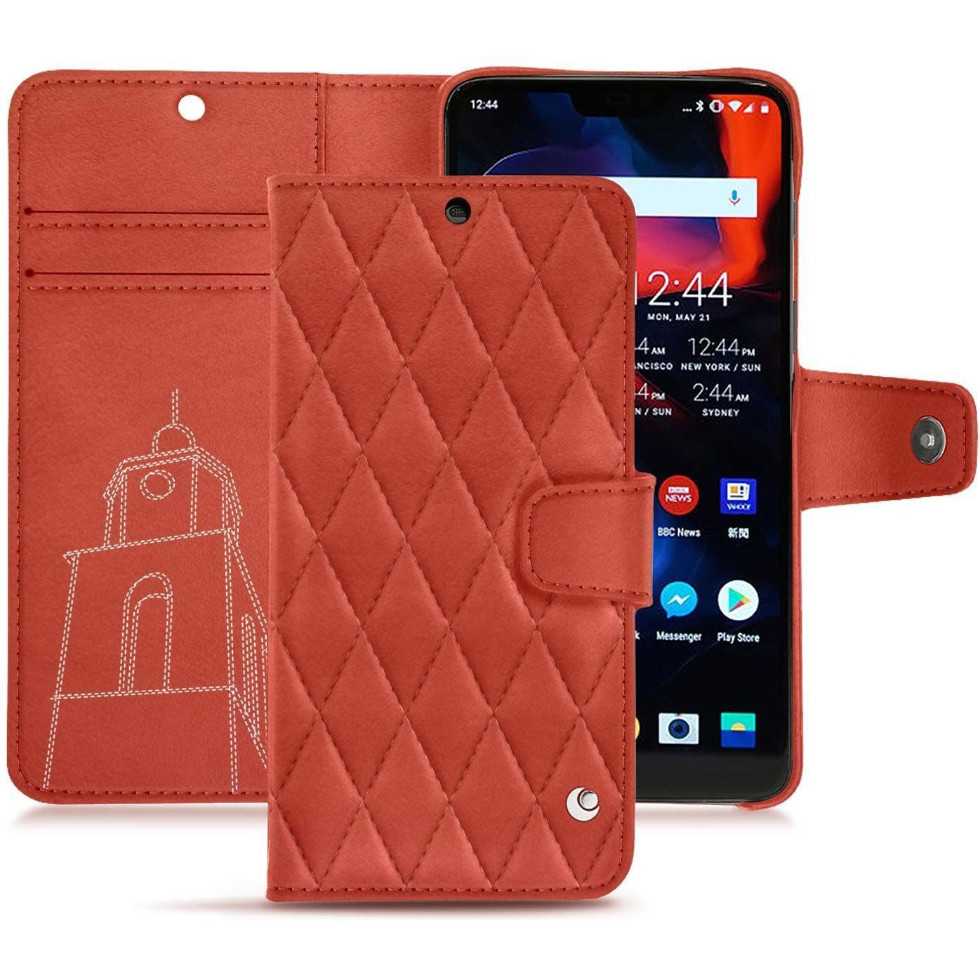 Noreve Lederschutzhülle Wallet (OnePlus 6), Smartphone Hülle, Orange