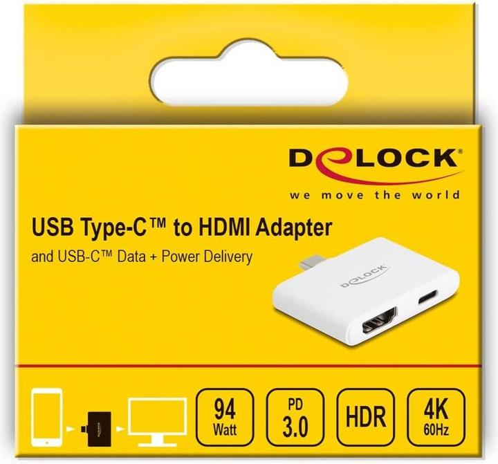 Produktbild Delock USB Type-C Adapter zu HDMI 4K 60 Hz und USB Type-C Daten PD 94 W (HDMI, USB Typ-C, 4.80 cm)