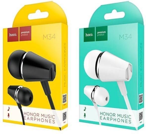 Actual product image Hoco Wired headphones wire earphones Jack 3,5 mm with microphone M34 black (Cable)