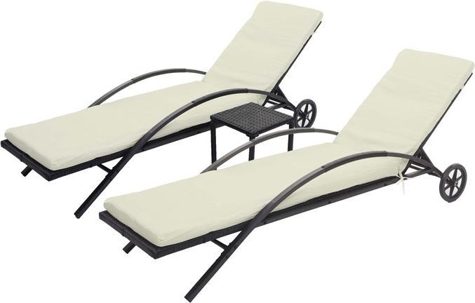 Produktbild Swisshandel24 2x Sonnenliege, Relaxliege Gartenliege, Poly-Rattan - schwarz, Kissen creme-beige (200 cm)
