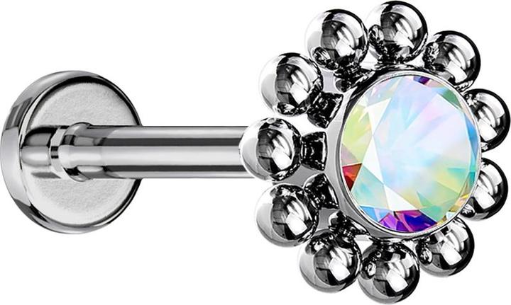 Image du produit Star Piercing Micro Labret femelle argenté fleur de boule cristal multicolore (Titane, sans laiton)