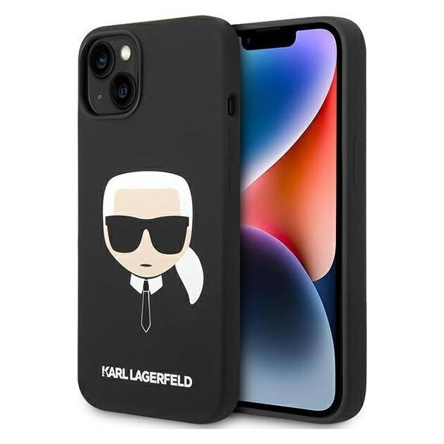 Karl Lagerfeld KLHMP14MSLKHBK IPhone 14 Plus 6, 7" Hardcase Czarny/black Silicone Karl's Head Magsafe (Apple IPhone 14 Plus), Smartphone Hülle,