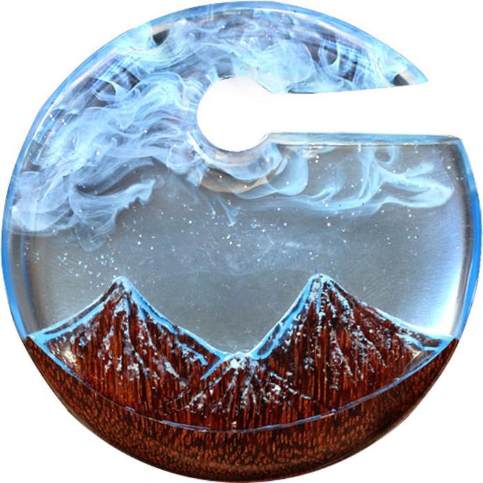 Produktbild Star Piercing Ohrgewicht Schneebedeckter Berg Epoxy blau aus Tamarind Holz (ohne Messing, Organisch)
