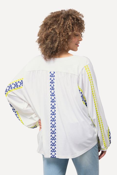 Actual product image Ulla Popken Stripe Detail Long Sleeve Linen Blend Blouse (46, 48)