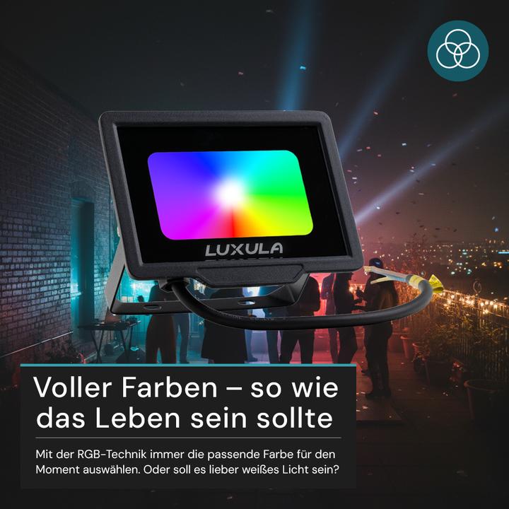 Produktbild Luxula RGB LED-Fluter LX400181, 20W, IP65, schwarz, mit Fernbedienung (IP65)
