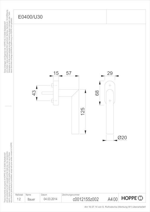 Produktbild Hoppe Fenstergriffe E0400/U30 Amsterdam