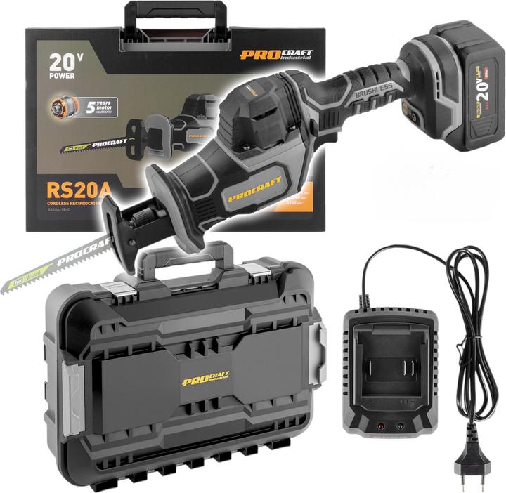 Procraft RS20A-1B-C Akku Recipro Säbelsäge 20 V Brushless + 1x Akku 4,0 Ah + Ladegerät + Koffer