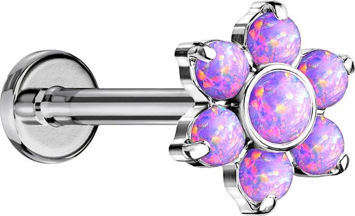 Produktbild Star Piercing Micro Threadless Labret silber Blume Opale violett (ohne Messing, Titan)