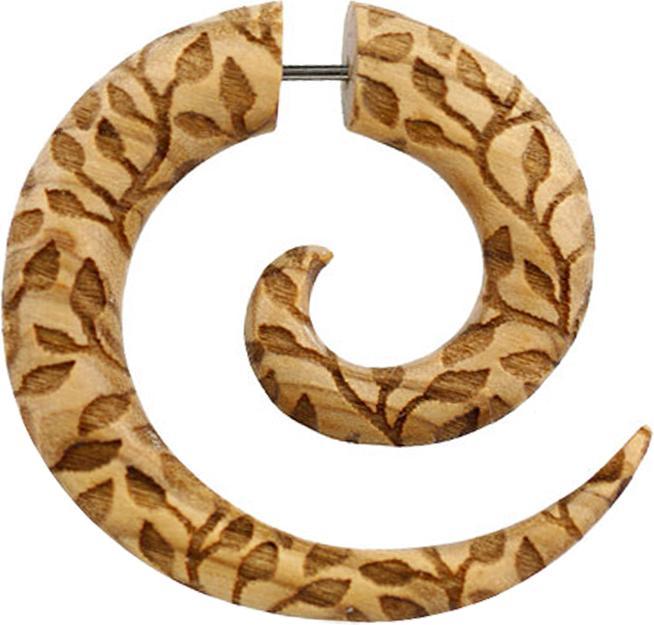 Produktbild Star Piercing Fake Spirale geschnitzt Blätter aus Olivenholz (ohne Messing, Organisch)