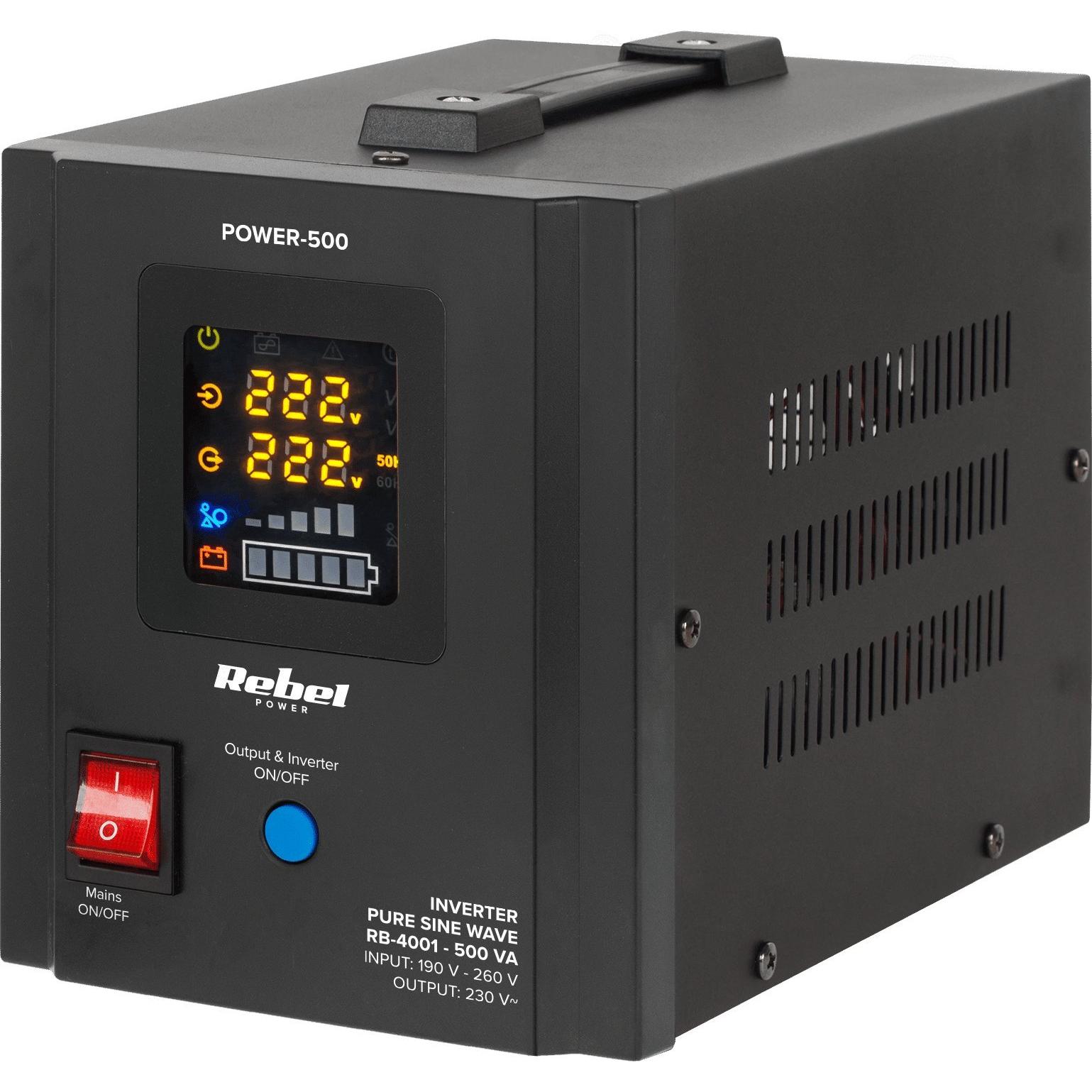 Rebel, Spannungswandler, Notstromversorgung POWER-500 – Wechselrichter mit reiner Sinuswelle und Ladefunktion 12V 230V 5...