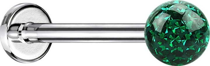 Produktbild Star Piercing Micro Labret silber mit Kristallkugel grün und Epoxy Schutzschicht (ohne Messing, Chirurgenstahl 316L)