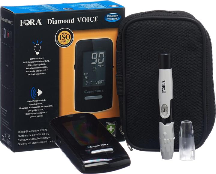 Produktbild Fora Diamond VOICE mit Sprachführung FR/EN mmol/L (Blutzuckermessgerät)