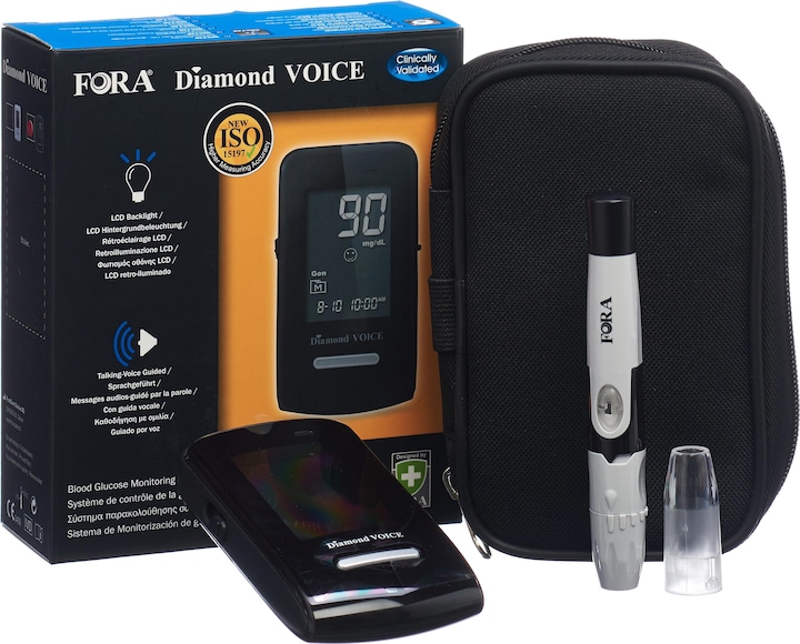 Produktbild Fora Diamond VOICE mit Sprachführung FR/EN mmol/L (Blutzuckermessgerät)
