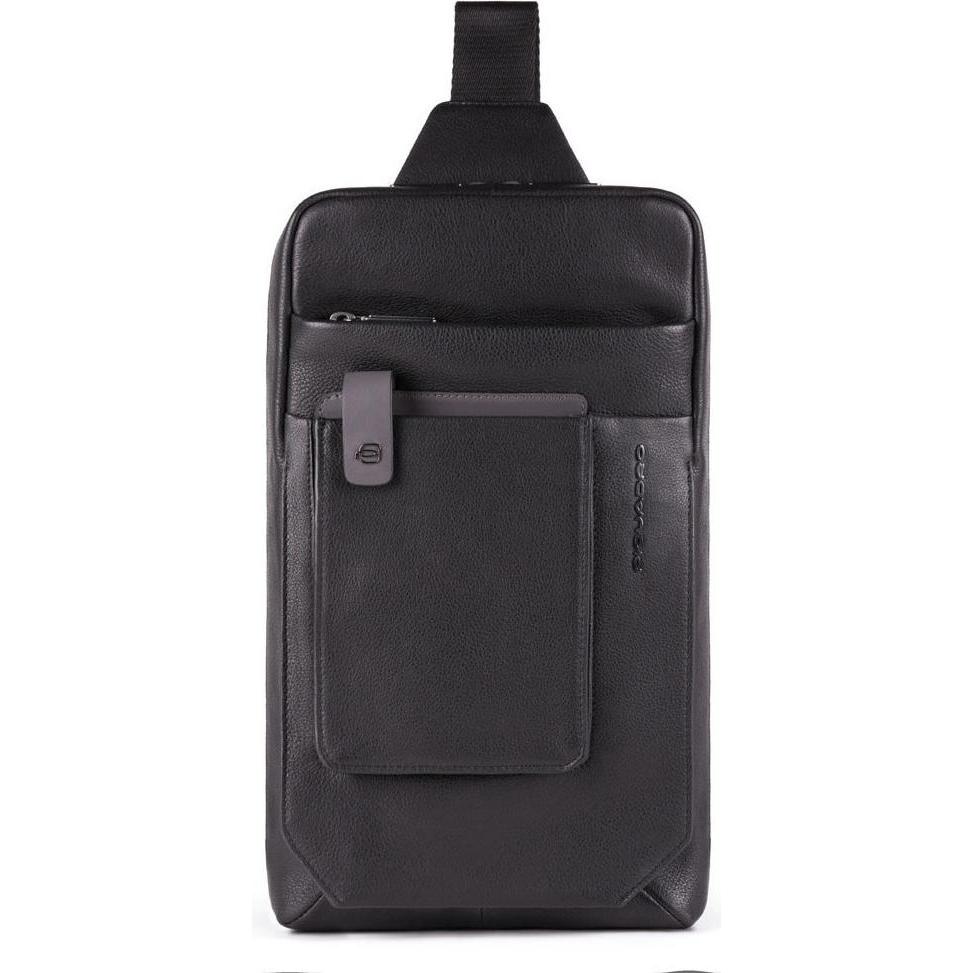 Piquadro, Herren, Handtasche, Tallin, Leather Bag, Mono Sling, Black, For Men, 20 x 33 x 5 cm, Schwarz