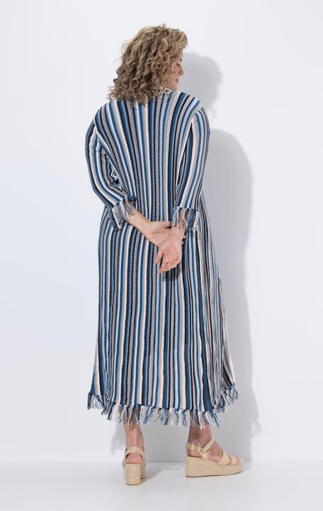 Produktbild Ulla Popken Long-Strickjacke, Ajourstreifen, Fransen, 3/4-Arm (50)