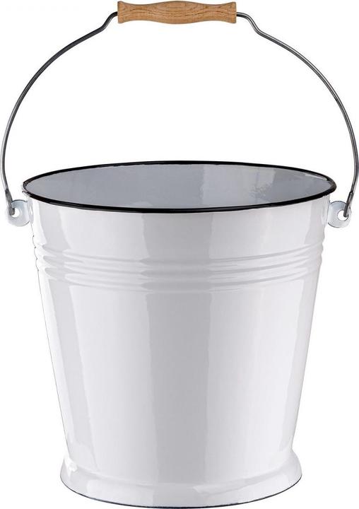 Dema Emaille Wassereimer Blumeneimer Eimer Gartendeko 10L emailliert weiss Holz Henkel (1 Stk.)