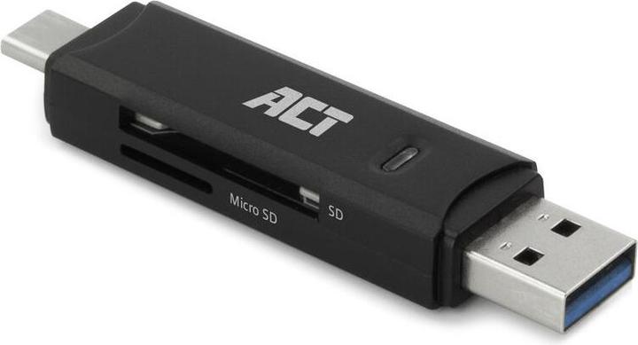 Actual product image ACT USB 3.2 card reader, SD/micro SD, USB-C or USB-A, black
