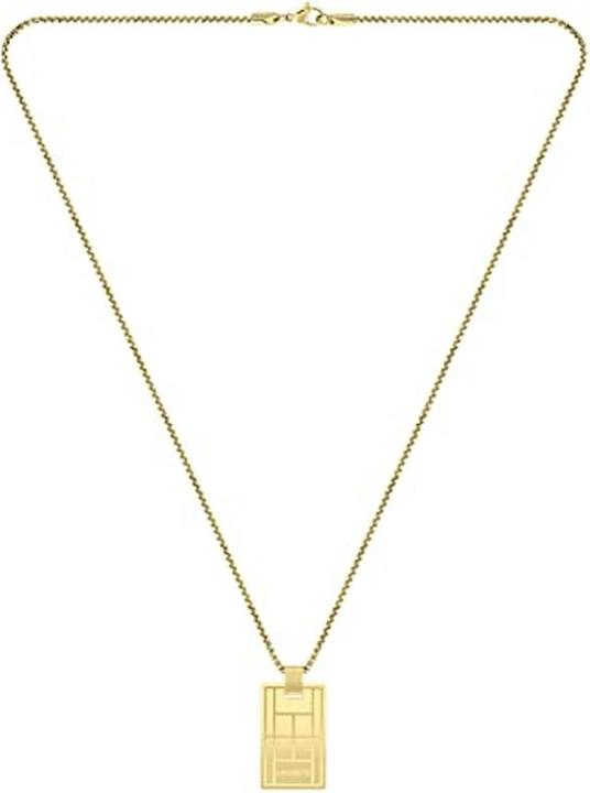 Lacoste Tennis Hof Dogtag Necklace with Etched Crocodile Logo (Stainless steel with yellow-gold ion coating)