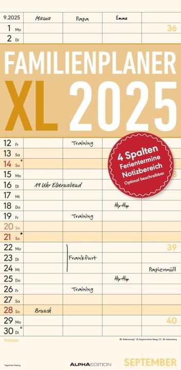 Actual product image Alpha Edition Family Planner XL (22 x 45 cm, No binding, German)